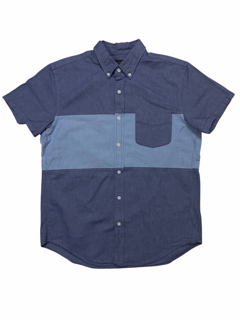 J. Crew Two-Tone Blue Colorblock Short-Sleeve Button-Down Shirt sz. M